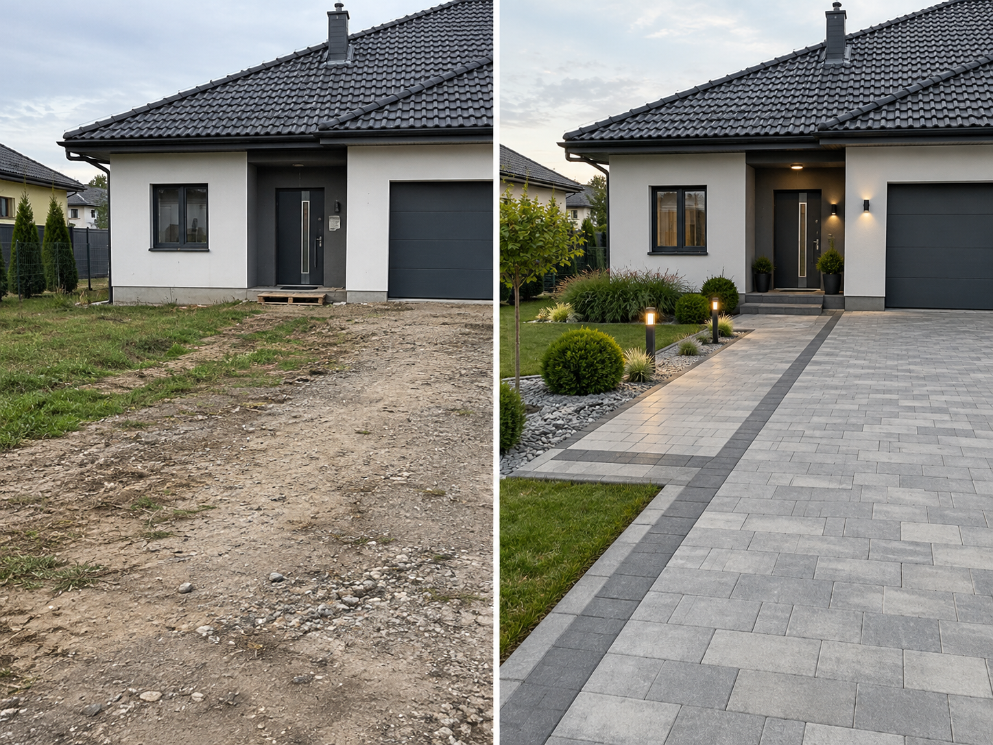 Podjazd z kostki brukowej przed i po